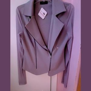 NWT grey moto jacket/blazer with sheer mesh sleeves